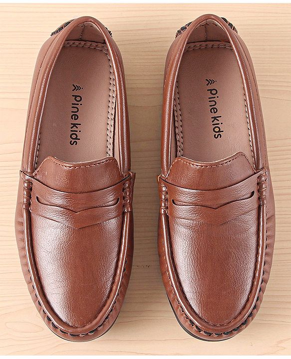 Pine Kids Slip On Solid Colour Loafers  - Light Brown