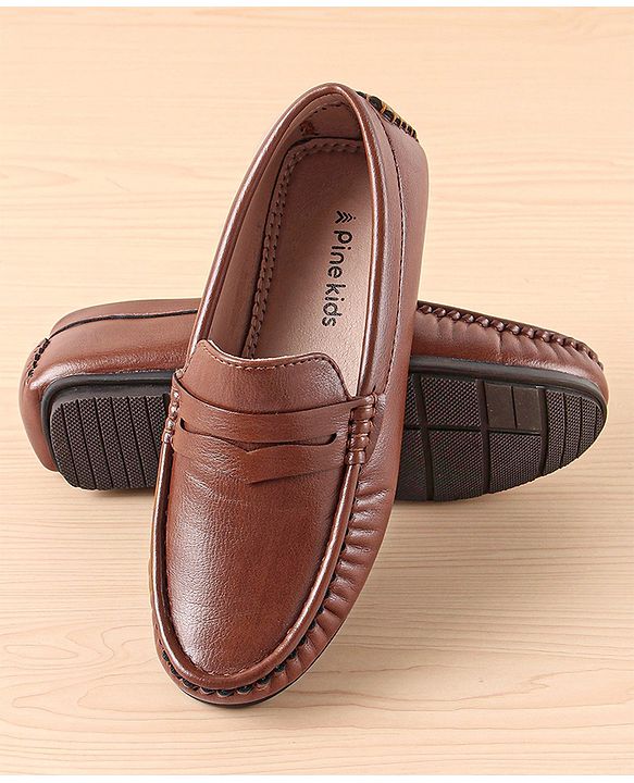 Pine Kids Slip On Solid Colour Loafers  - Light Brown