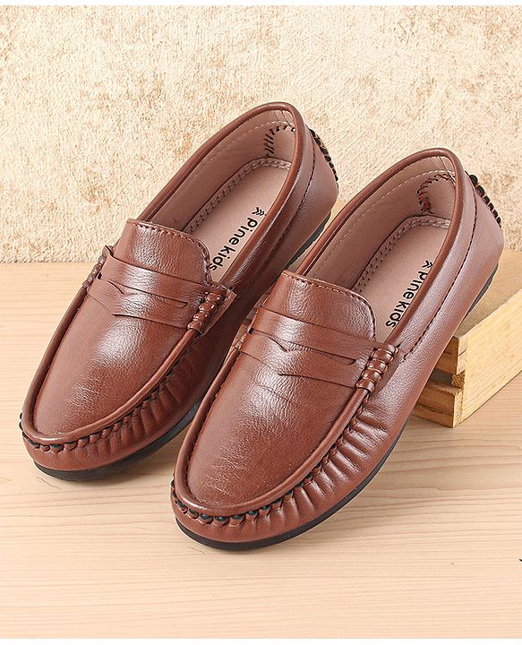 Pine Kids Slip On Solid Colour Loafers  - Light Brown