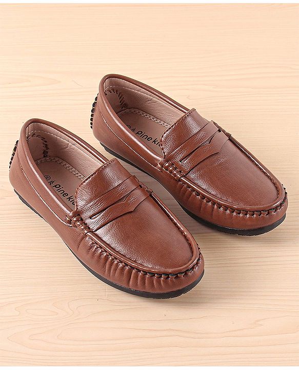 Pine Kids Slip On Solid Colour Loafers  - Light Brown