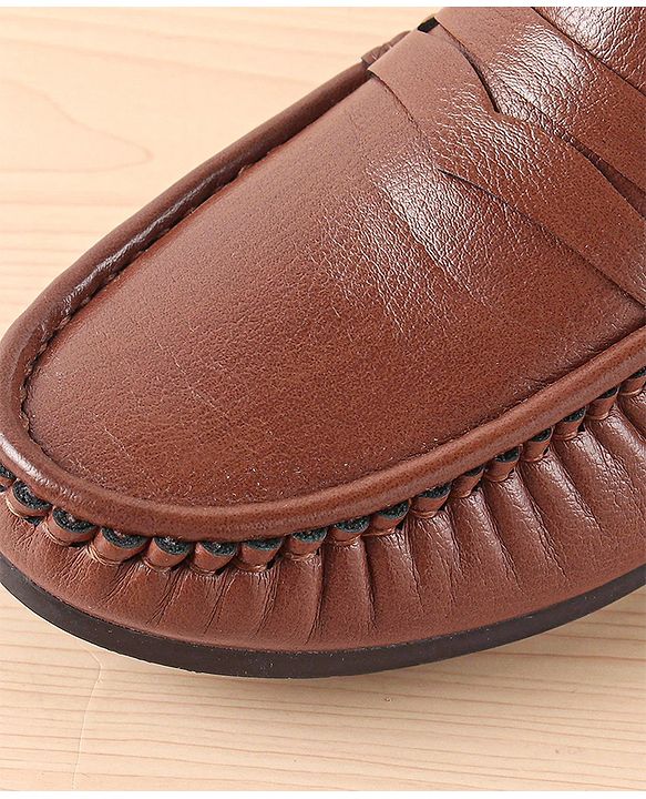 Pine Kids Slip On Solid Colour Loafers  - Light Brown