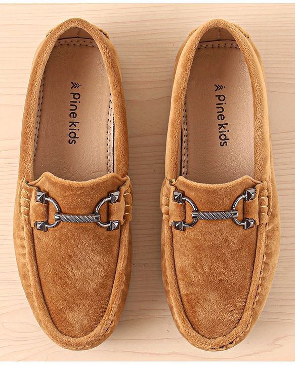 Pine Kids Slip On Party Wear Shoes with Applique - Tan
