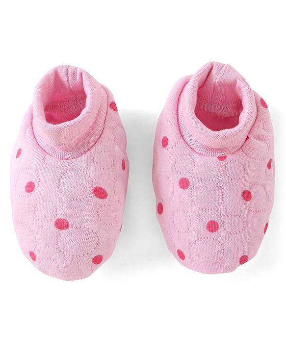 Babyhug Winter Polyfill Hooded Romper with Booties Kitten & Polka Dots Print - Pink