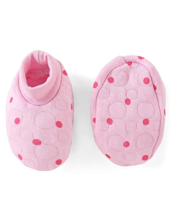 Babyhug Winter Polyfill Hooded Romper with Booties Kitten & Polka Dots Print - Pink