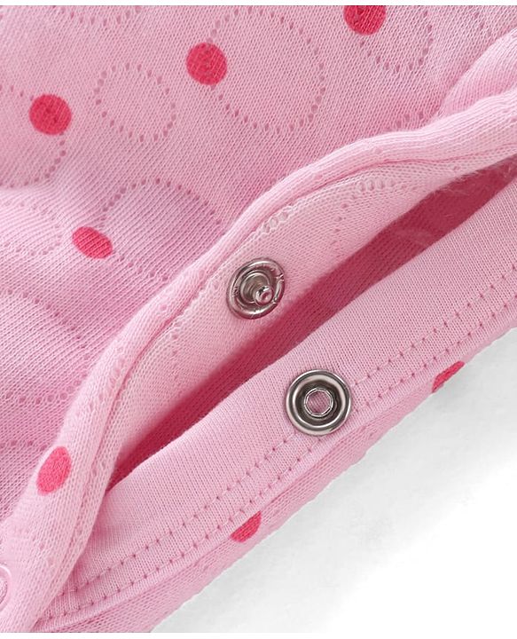 Babyhug Winter Polyfill Hooded Romper with Booties Kitten & Polka Dots Print - Pink