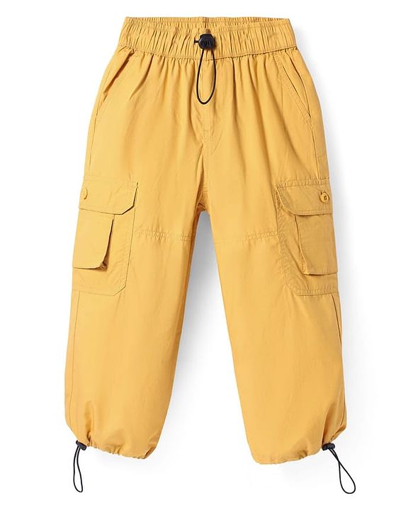 Pine Kids Cotton Woven Full Length Solid Color Track Pant With Cargo Pockets  -  Mustard