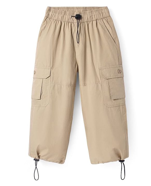 Pine Kids Cotton Woven Full Length Solid Color Track Pant With Cargo Pockets -  Beige