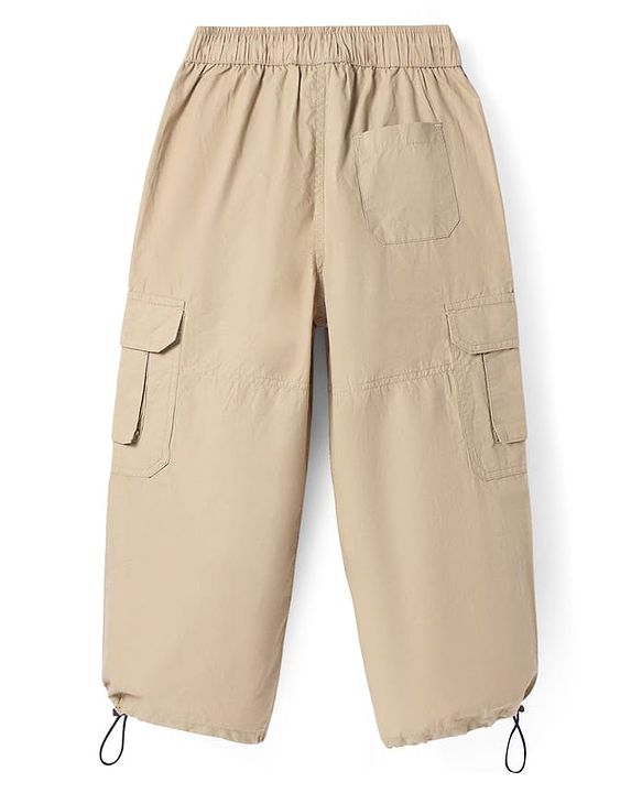 Pine Kids Cotton Woven Full Length Solid Color Track Pant With Cargo Pockets -  Beige