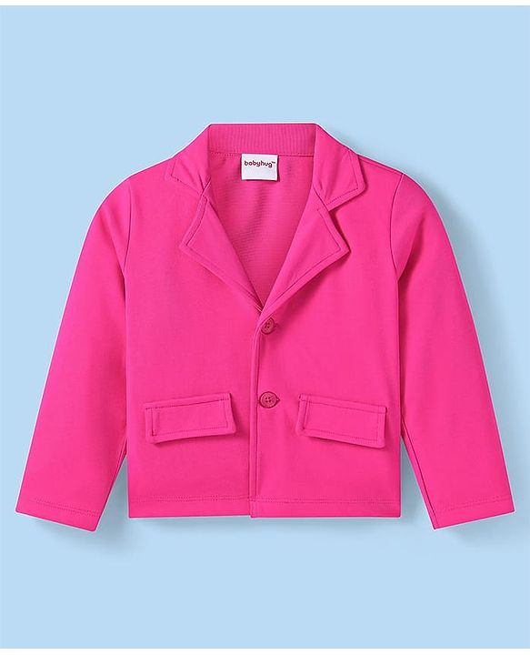 Babyhug Woven Full Sleeves Solid Colour Blazer with Top & Bottom Wear Set - Dark Pink