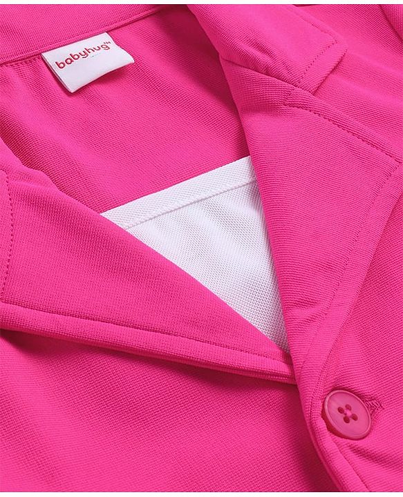 Babyhug Woven Full Sleeves Solid Colour Blazer with Top & Bottom Wear Set - Dark Pink