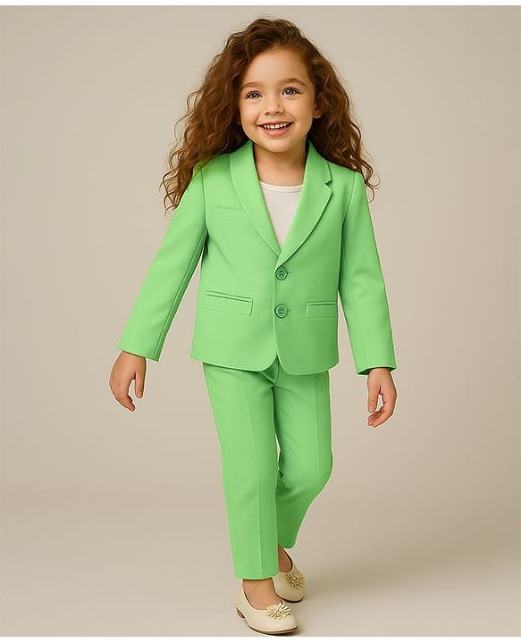 Babyhug Knit Full Sleeves Solid Colour Blazer with Top & Trouser Set - Light Green