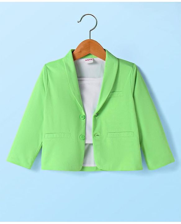 Babyhug Knit Full Sleeves Solid Colour Blazer with Top & Trouser Set - Light Green