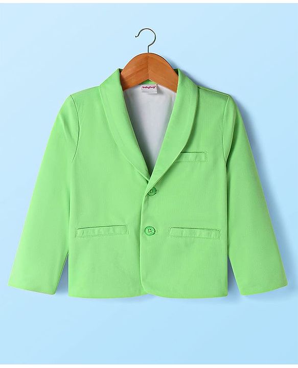 Babyhug Knit Full Sleeves Solid Colour Blazer with Top & Trouser Set - Light Green