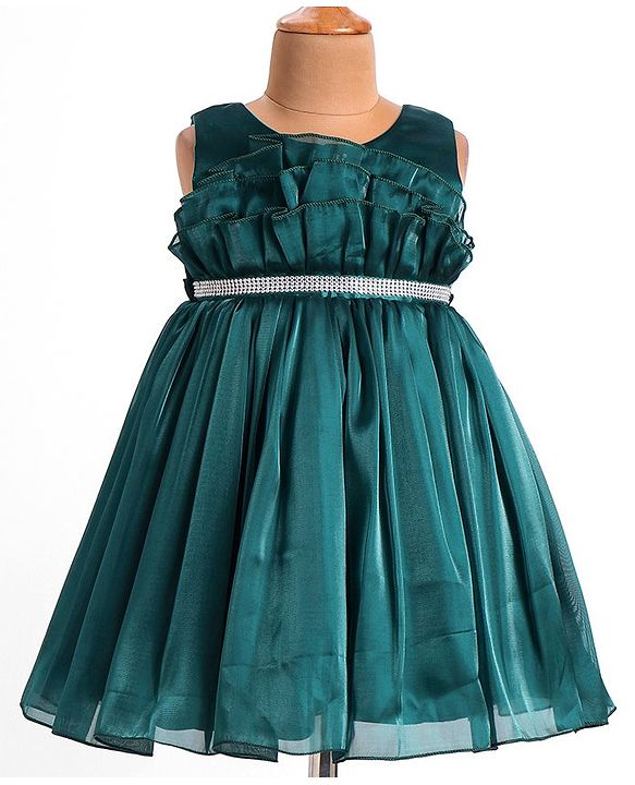 Babyhug Woven Sleeveless Fit & Flare Party Frock with Embellished Yoke & Bow Applique- Yellow