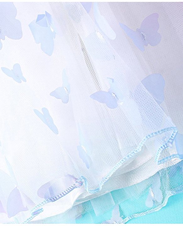 Babyhug Puffed Sleeves Fit And Flare Party Wear  Frock  With Butterfly & Bow Applique - White &  Lavender