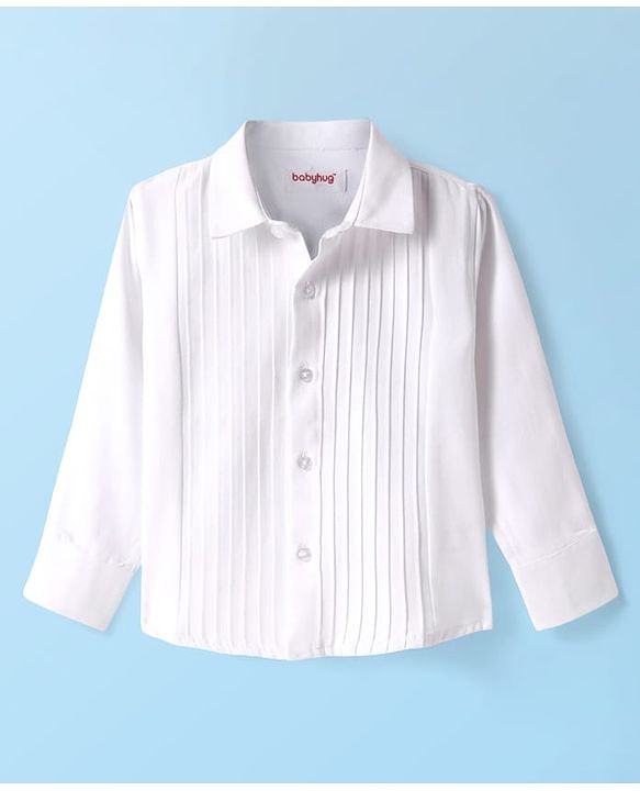 Babyhug Cotton Woven Full Sleeves Party Oxford Shirt Solid Colour With Bow - White