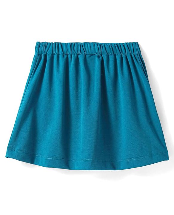 Babyhug Woven Full Sleeves Solid Colour Party Collared Top & Skirt Set with Pockets - Teal Blue