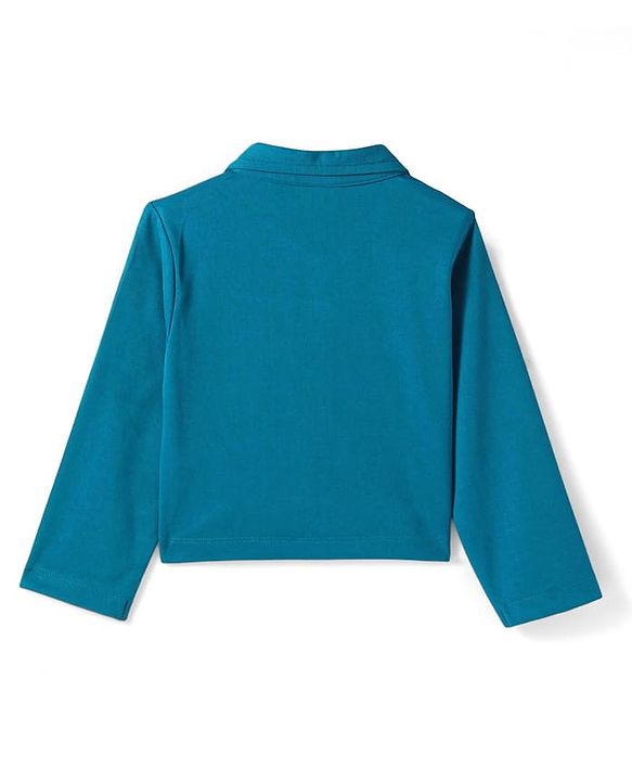 Babyhug Woven Full Sleeves Solid Colour Party Collared Top & Skirt Set with Pockets - Teal Blue