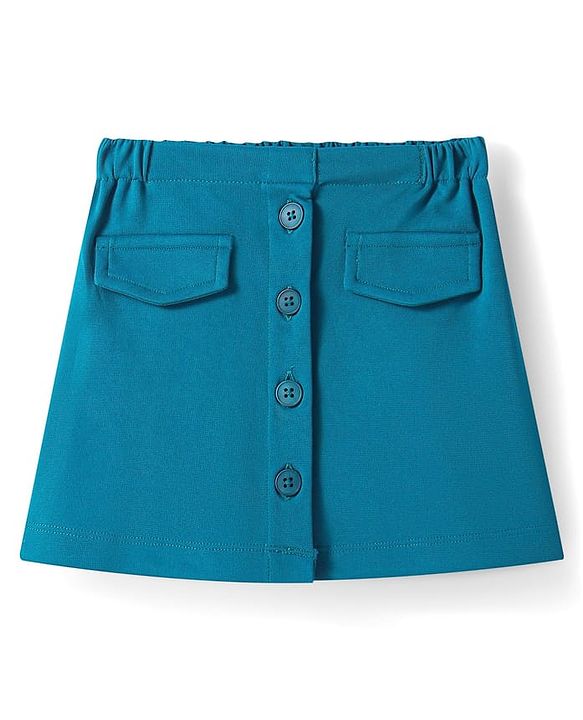 Babyhug Woven Full Sleeves Solid Colour Party Collared Top & Skirt Set with Pockets - Teal Blue