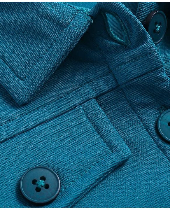 Babyhug Woven Full Sleeves Solid Colour Party Collared Top & Skirt Set with Pockets - Teal Blue