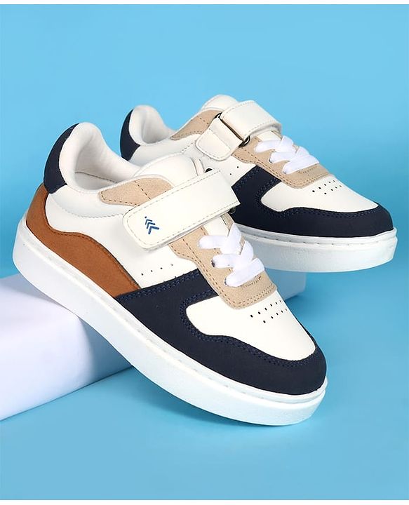Pine Kids Velcro Closer Casual Shoes - White & Navy Blue