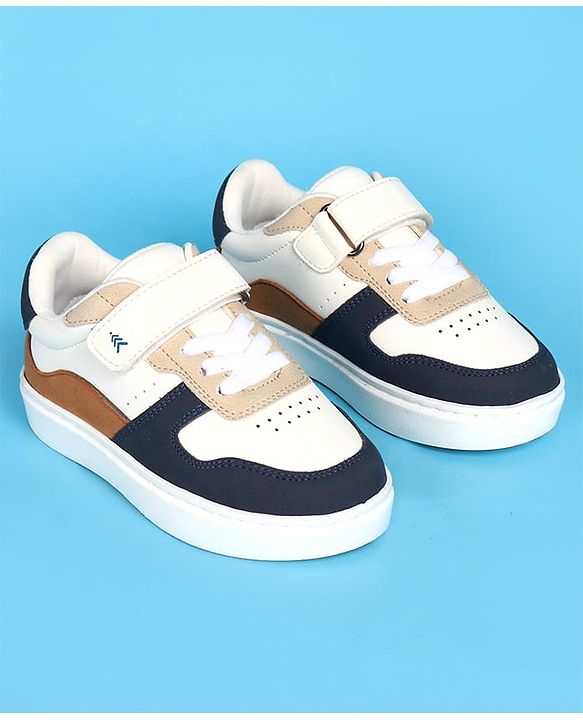 Pine Kids Velcro Closer Casual Shoes - White & Navy Blue