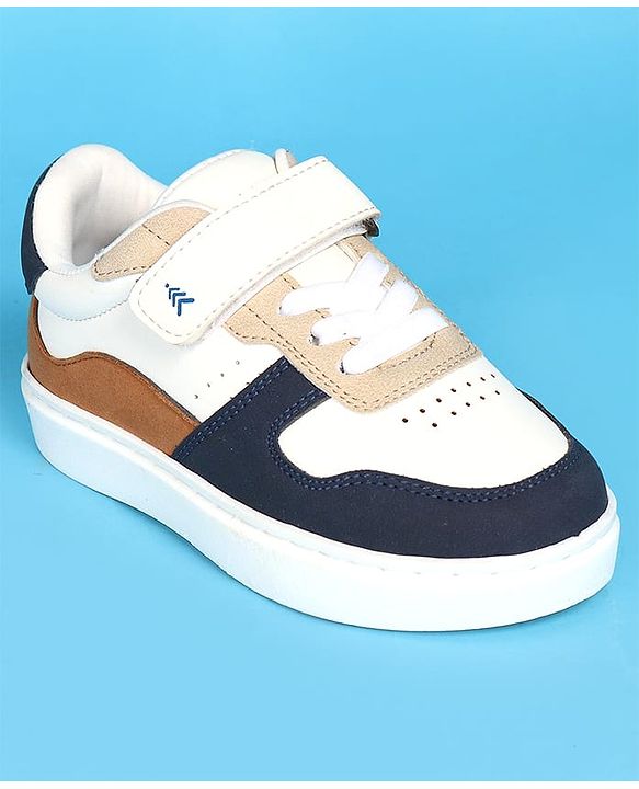 Pine Kids Velcro Closer Casual Shoes - White & Navy Blue