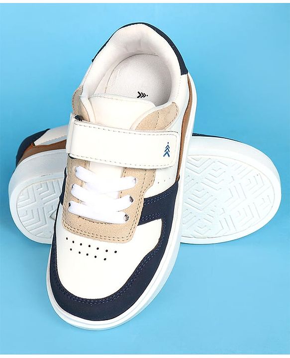 Pine Kids Velcro Closer Casual Shoes - White & Navy Blue