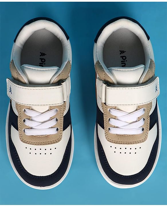Pine Kids Velcro Closer Casual Shoes - White & Navy Blue