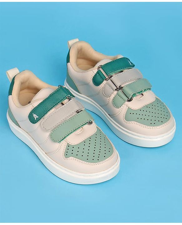 Pine Kids Velcro Closure Casual Shoes - Green & Beige