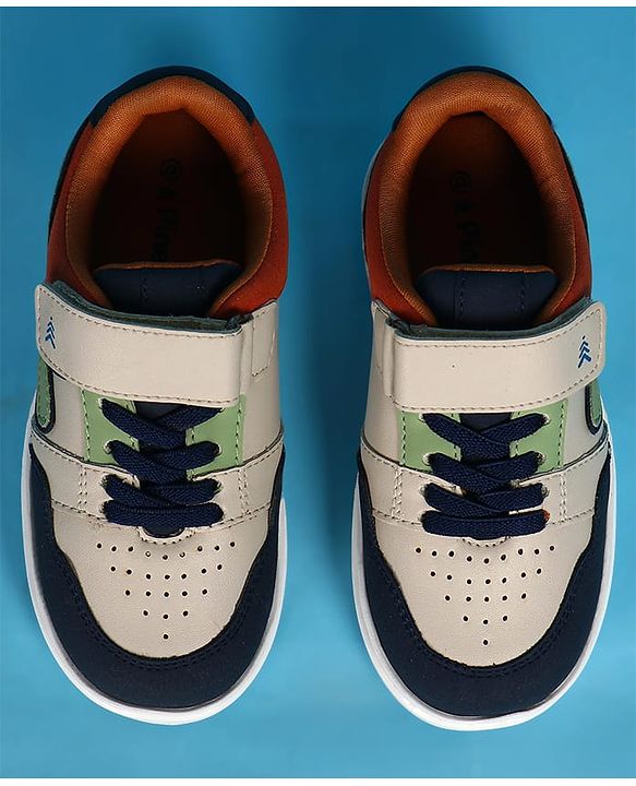 Pine Kids Velcro Closer Casual Shoes with Tape Design - White & Navy Blue