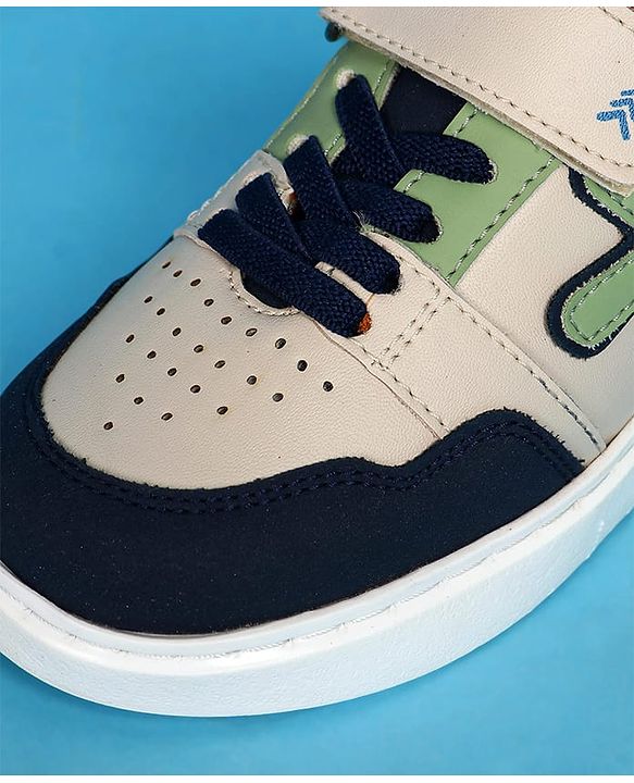 Pine Kids Velcro Closer Casual Shoes with Tape Design - White & Navy Blue