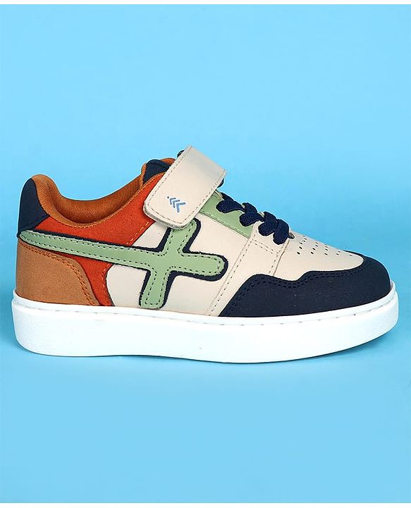 Pine Kids Velcro Closer Casual Shoes with Tape Design - White & Navy Blue