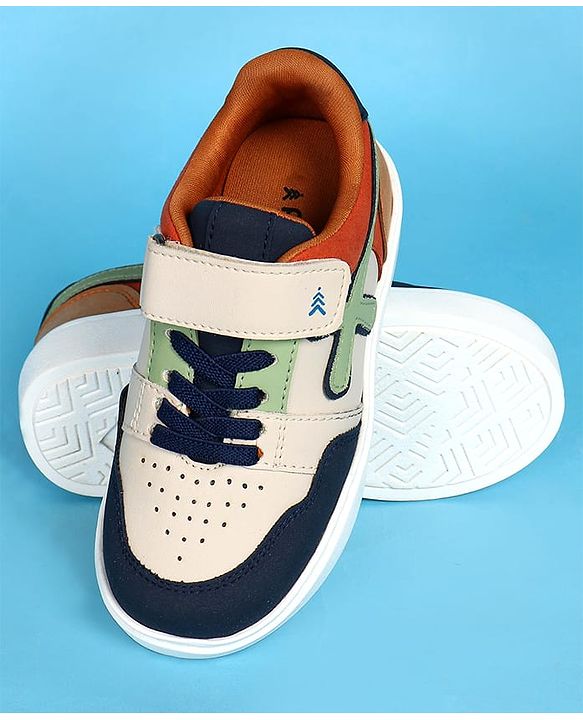 Pine Kids Velcro Closer Casual Shoes with Tape Design - White & Navy Blue