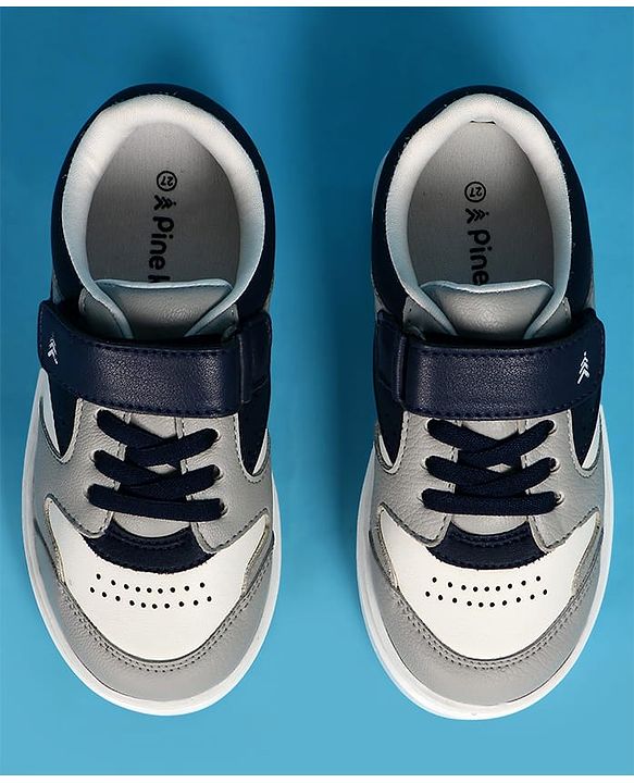 Pine Kids Velcro Closer Casual Shoes - Grey & Navy Blue