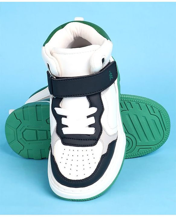 Pine Kids Casual Shoes with Velcro Closure & Tape Design - White & Green