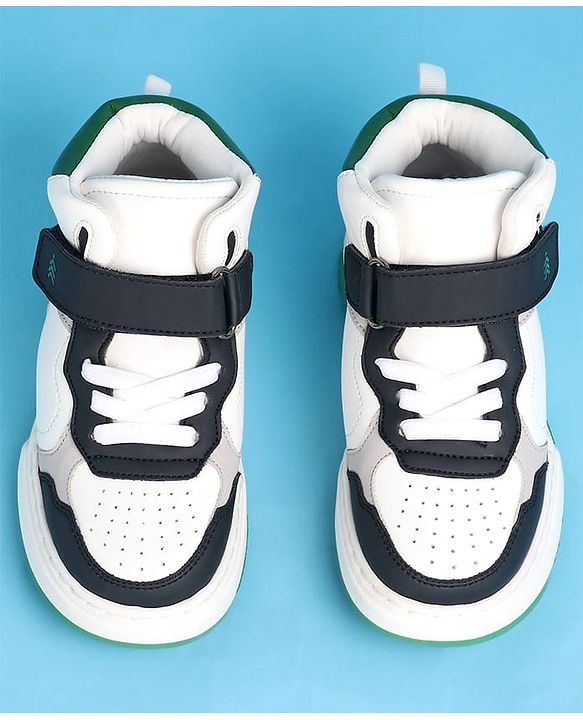 Pine Kids Casual Shoes with Velcro Closure & Tape Design - White & Green