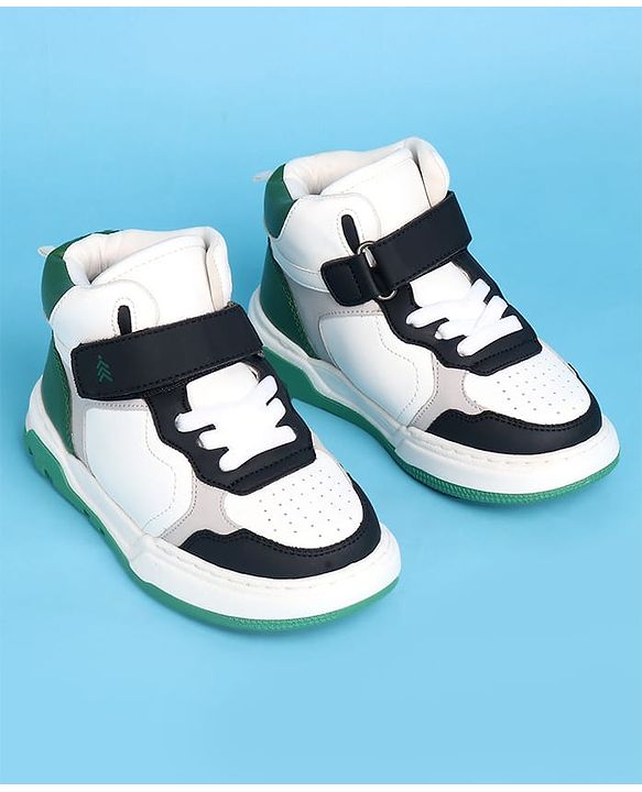 Pine Kids Casual Shoes with Velcro Closure & Tape Design - White & Green