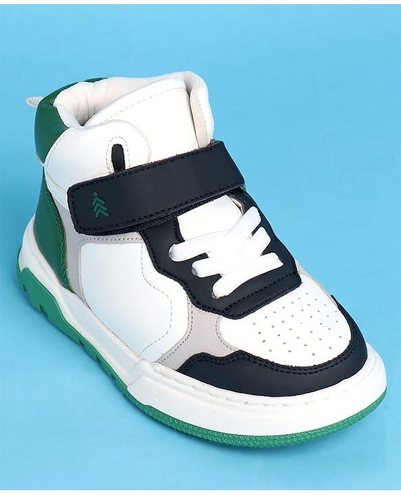 Pine Kids Casual Shoes with Velcro Closure & Tape Design - White & Green