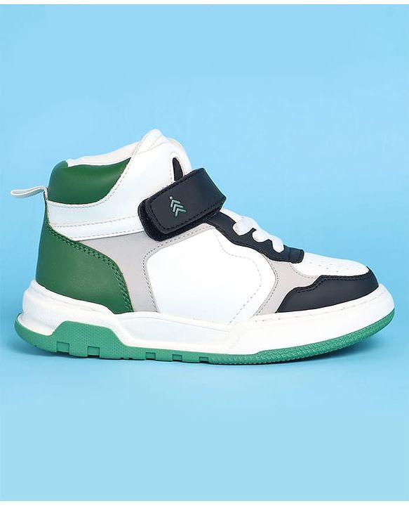Pine Kids Casual Shoes with Velcro Closure & Tape Design - White & Green