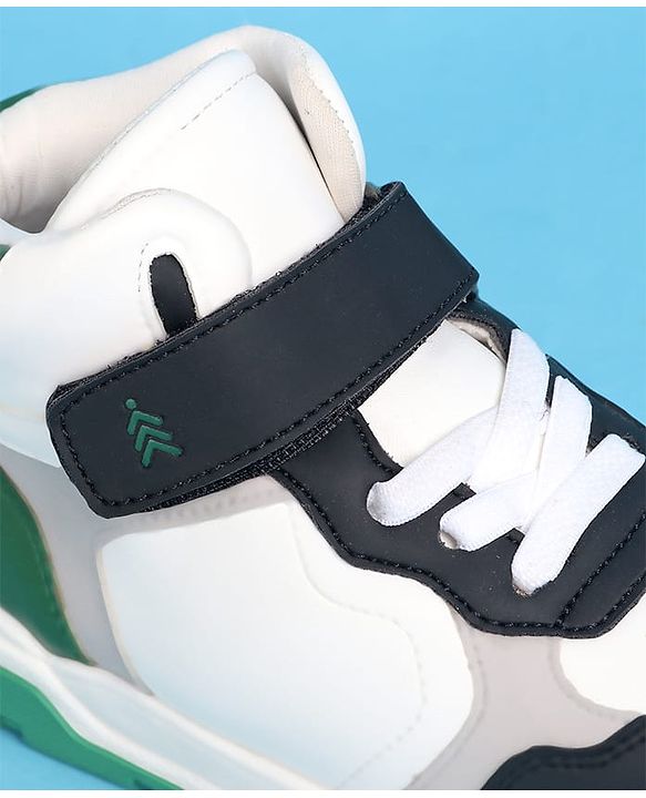 Pine Kids Casual Shoes with Velcro Closure & Tape Design - White & Green