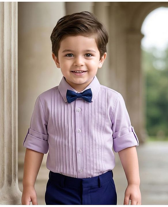 Babyhug Cotton Woven Full Sleeves Oxford Party Shirt with Bow - Lilac