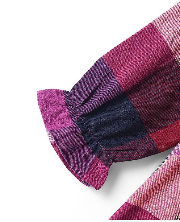 Babyhug Cotton Woven Full Sleeves Checkered Frock With Frill & Bow Detailing - Wine