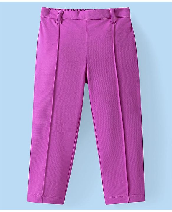 Babyhug Knit Full Sleeves Solid Colour Frill Detailed Blazer with Top & Trouser Set - Purple