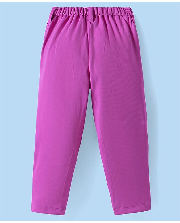 Babyhug Knit Full Sleeves Solid Colour Frill Detailed Blazer with Top & Trouser Set - Purple