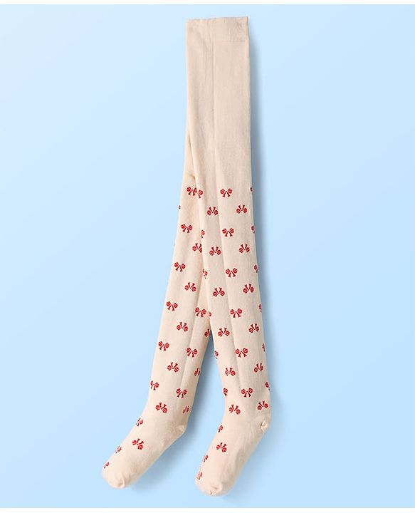 Babyoye Knit Full Length Footed Tights with Bow Design - Tan