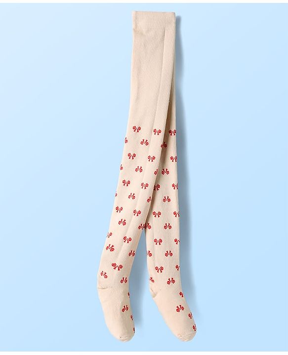 Babyoye Knit Full Length Footed Tights with Bow Design - Tan