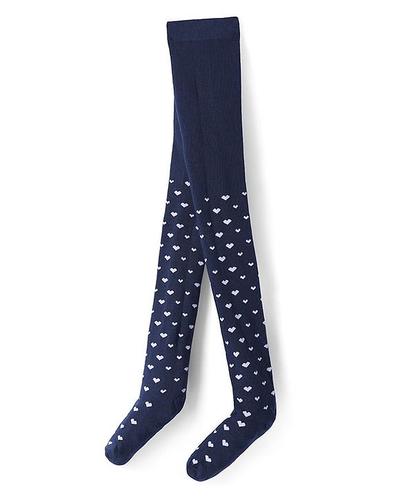 Pine Kids Knit Footed Tights with Hearts Design - Navy Blue