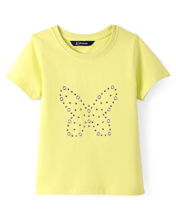 Pine Kids Cotton Knit Solid Colour Dungaree & Half Sleeves T-Shirt - Purple & Yellow
