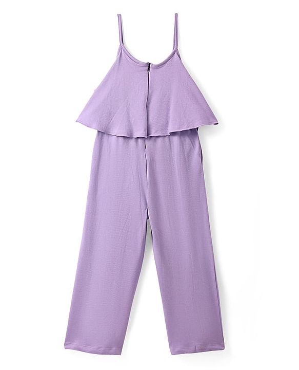 Pine Kids Cotton Knit Solid Colour Dungaree & Half Sleeves T-Shirt - Purple & Yellow